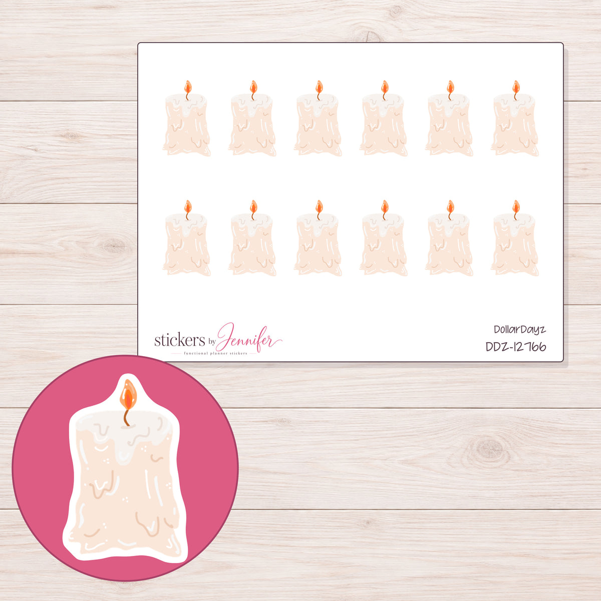 DDZ-12766 planner sticker sheet with enlarged sticker detail