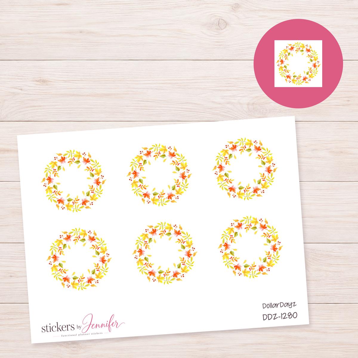 Autumn Leaf Wreath Planner Stickers | DDZ-1280