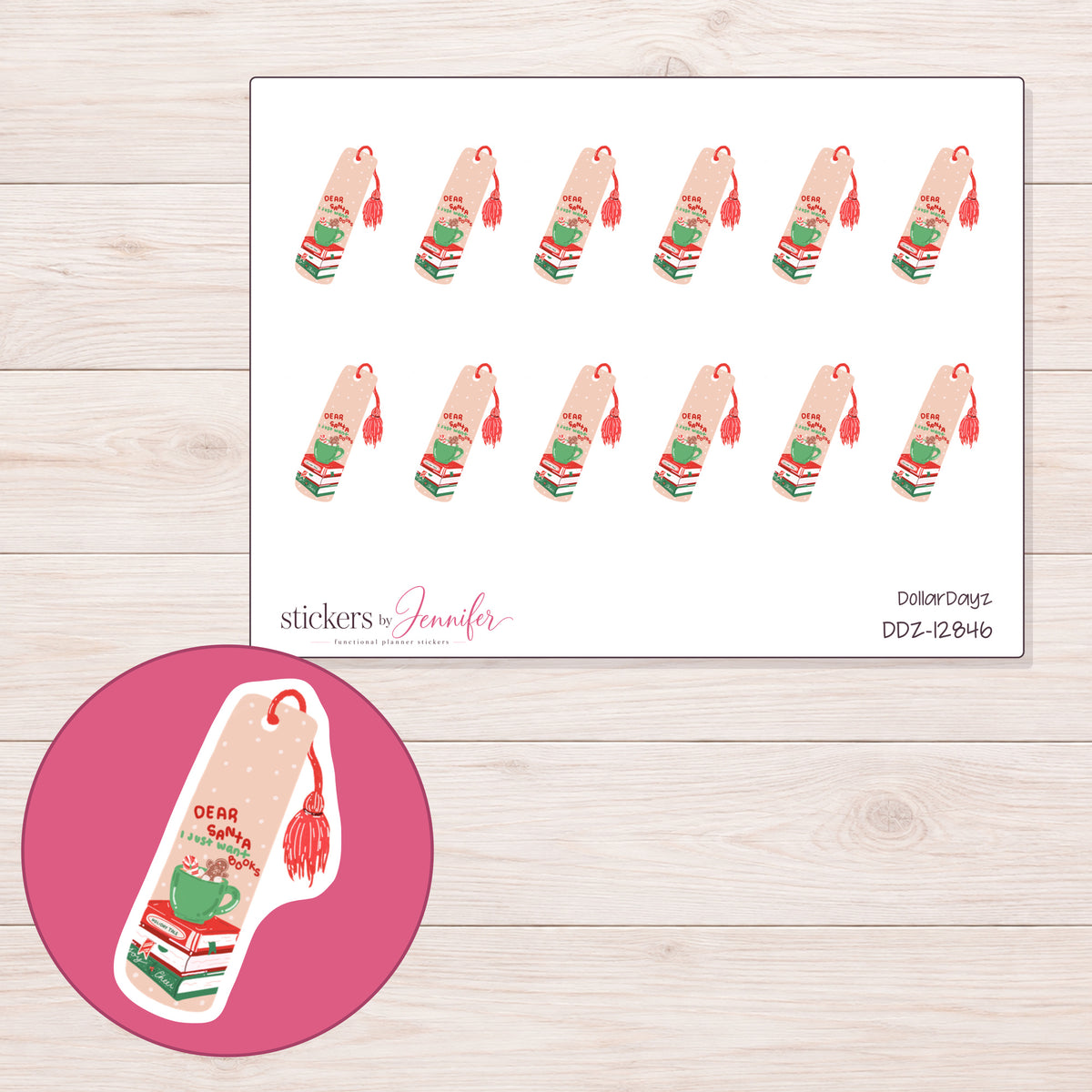 DDZ-12846 planner sticker sheet with enlarged sticker detail