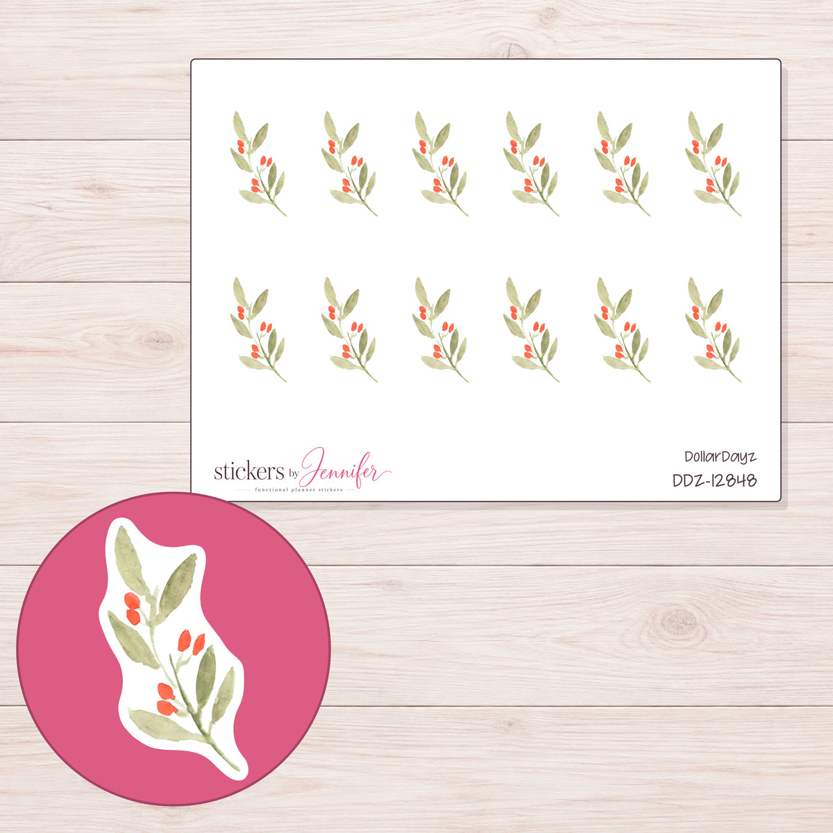 DDZ-12848 planner sticker sheet with enlarged sticker detail
