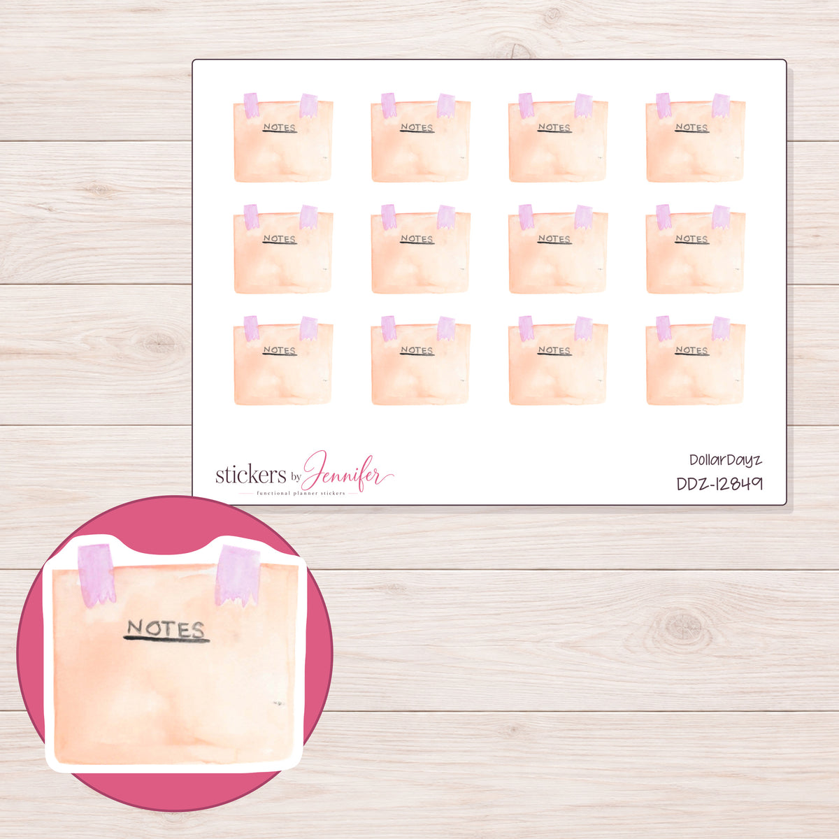 DDZ-12849 planner sticker sheet with enlarged sticker detail