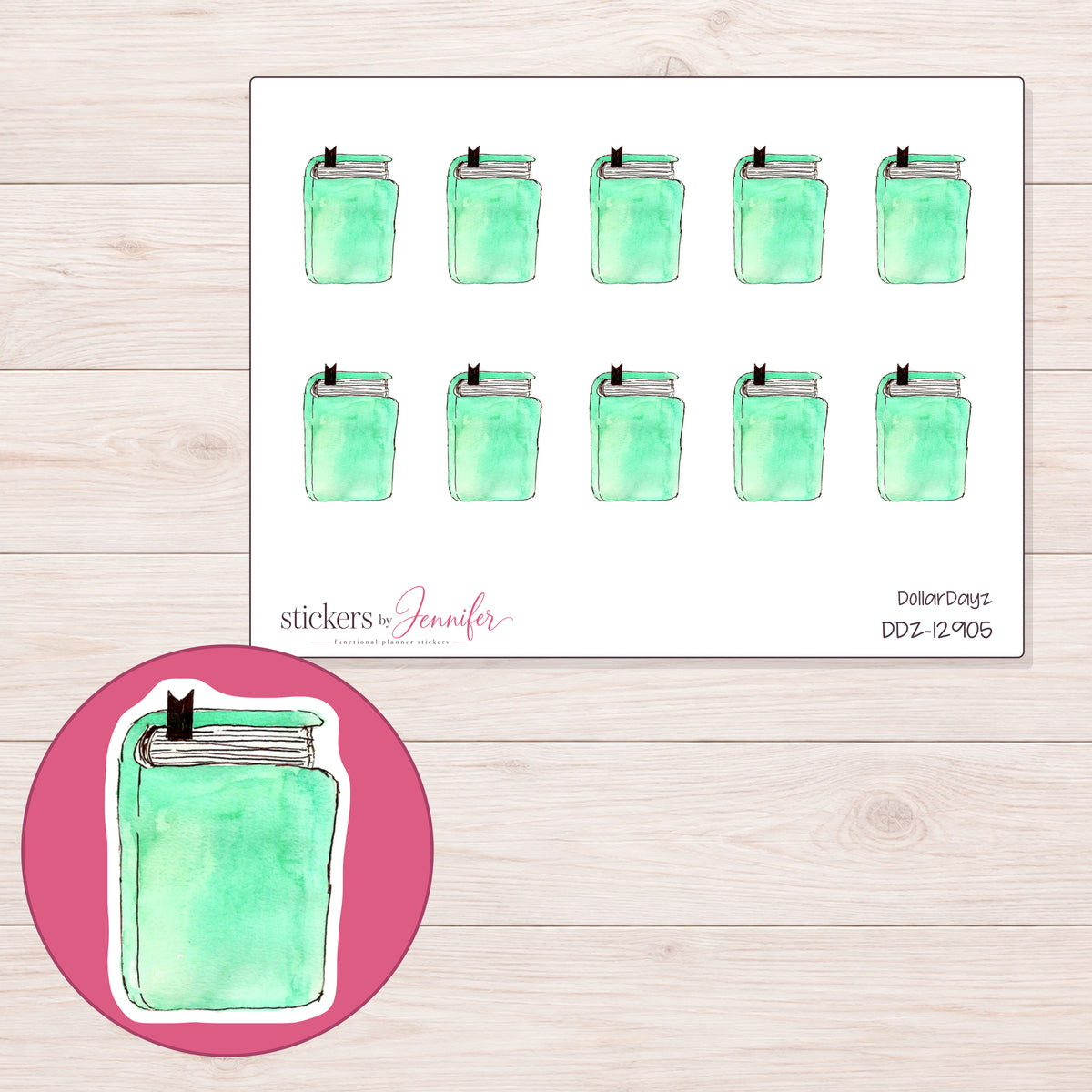 DDZ-12905 planner sticker sheet with enlarged sticker detail