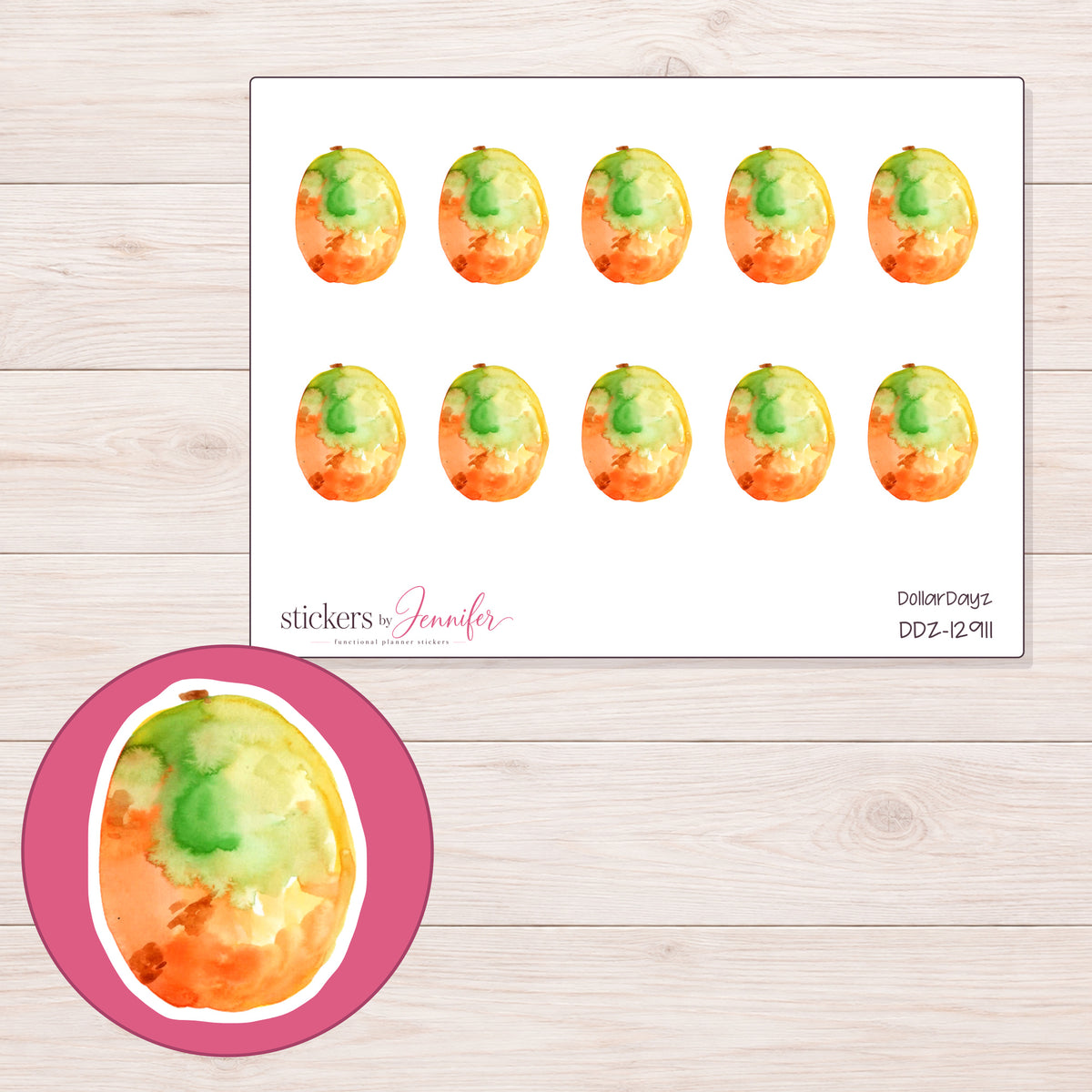 DDZ-12911 planner sticker sheet with enlarged sticker detail