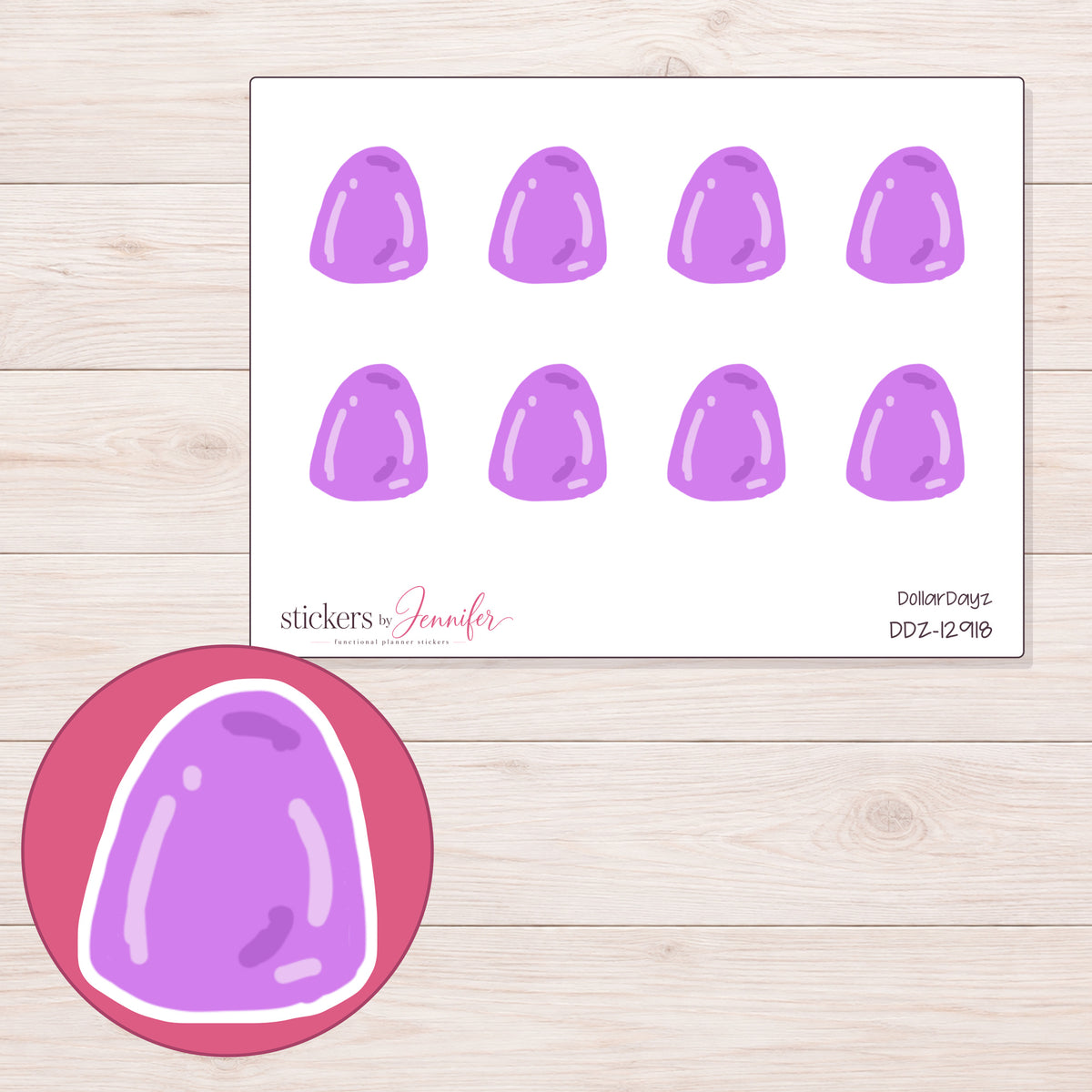 DDZ-12918 planner sticker sheet with enlarged sticker detail