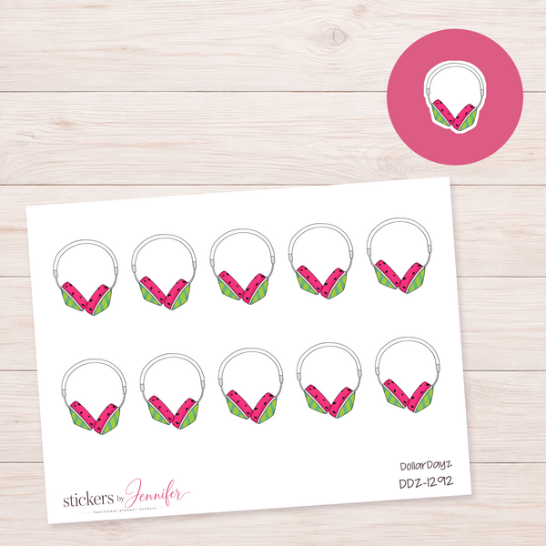 Watermelon Headphones Planner Stickers | DDZ-1292