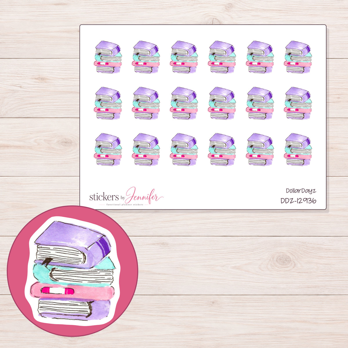 DDZ-12936 planner sticker sheet with enlarged sticker detail