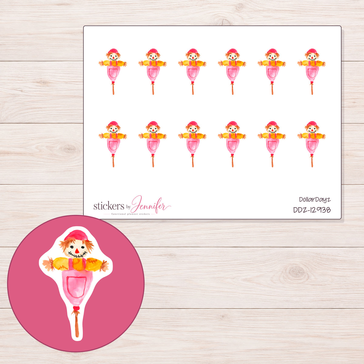DDZ-12938 planner sticker sheet with enlarged sticker detail