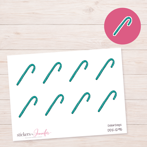 Teal Candy Cane Planner Stickers | DDZ-1295