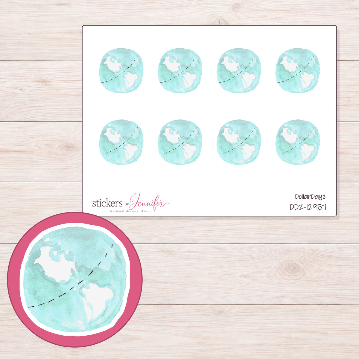 DDZ-12957 planner sticker sheet with enlarged sticker detail