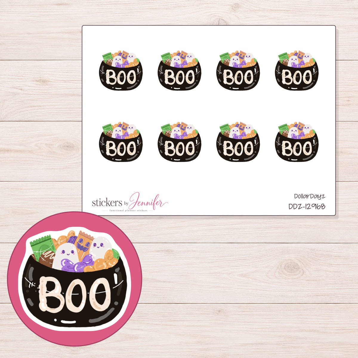 DDZ-12968 planner sticker sheet with enlarged sticker detail