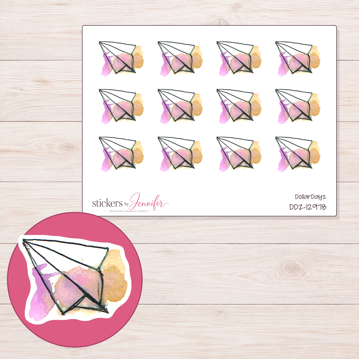 DDZ-12978 planner sticker sheet with enlarged sticker detail