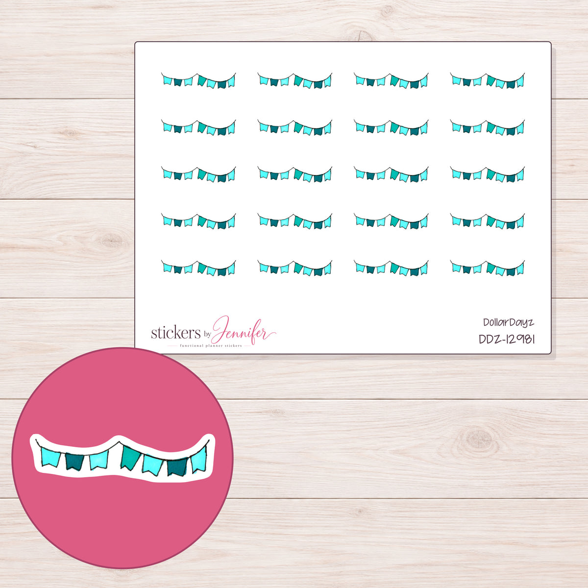 DDZ-12981 planner sticker sheet with enlarged sticker detail