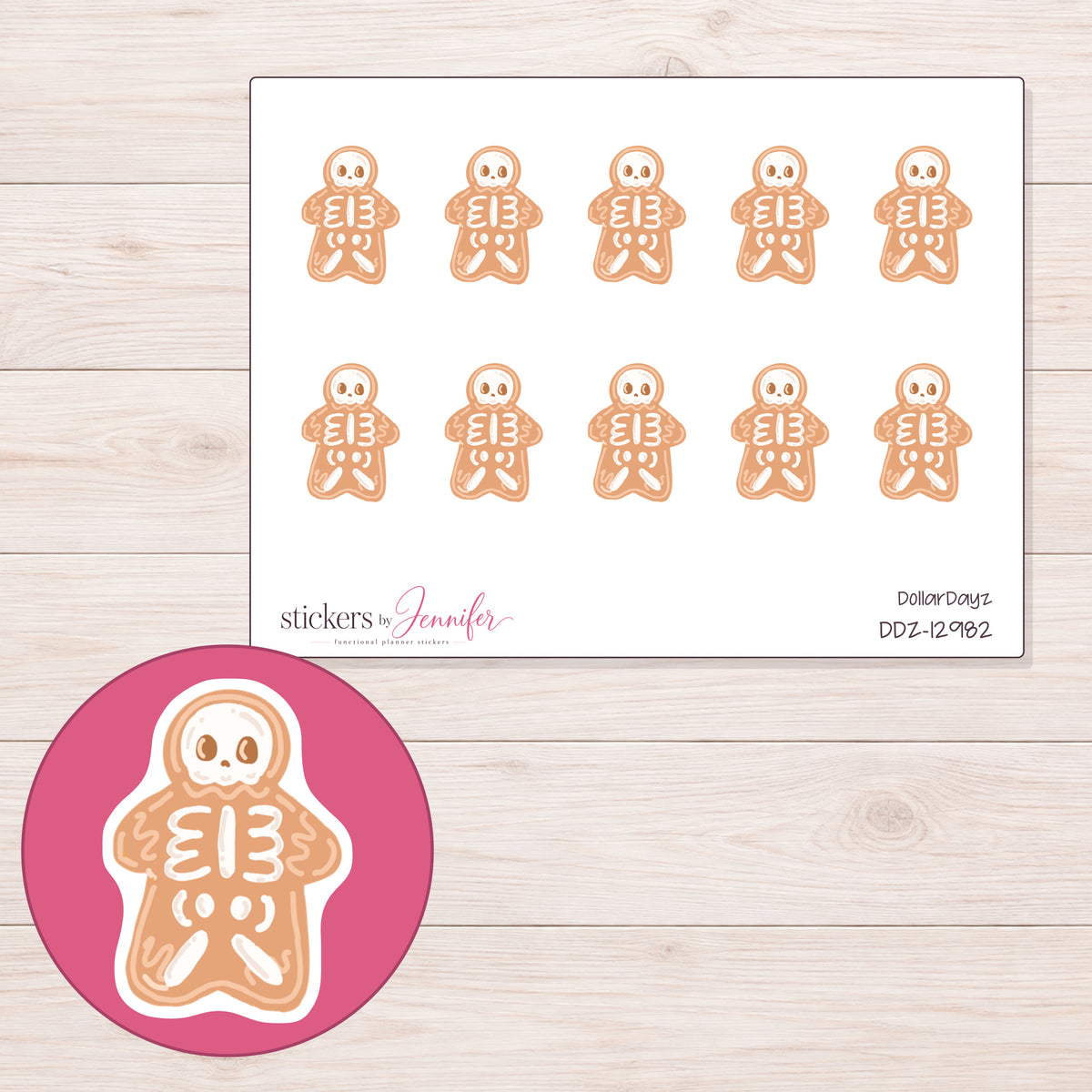 DDZ-12982 planner sticker sheet with enlarged sticker detail