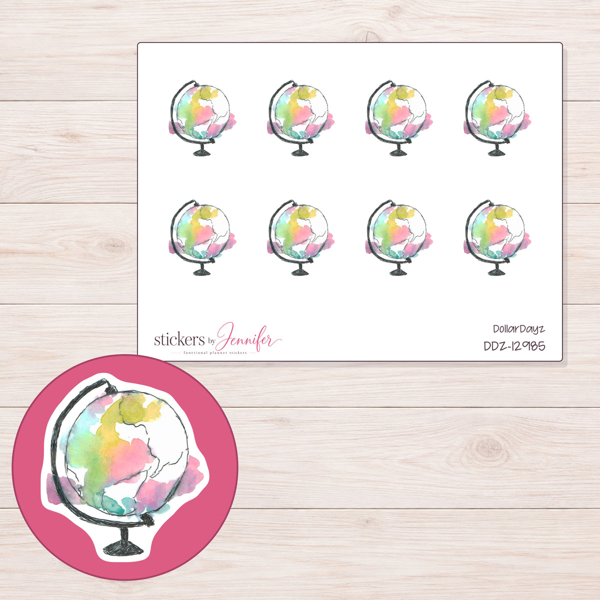 DDZ-12985 planner sticker sheet with enlarged sticker detail