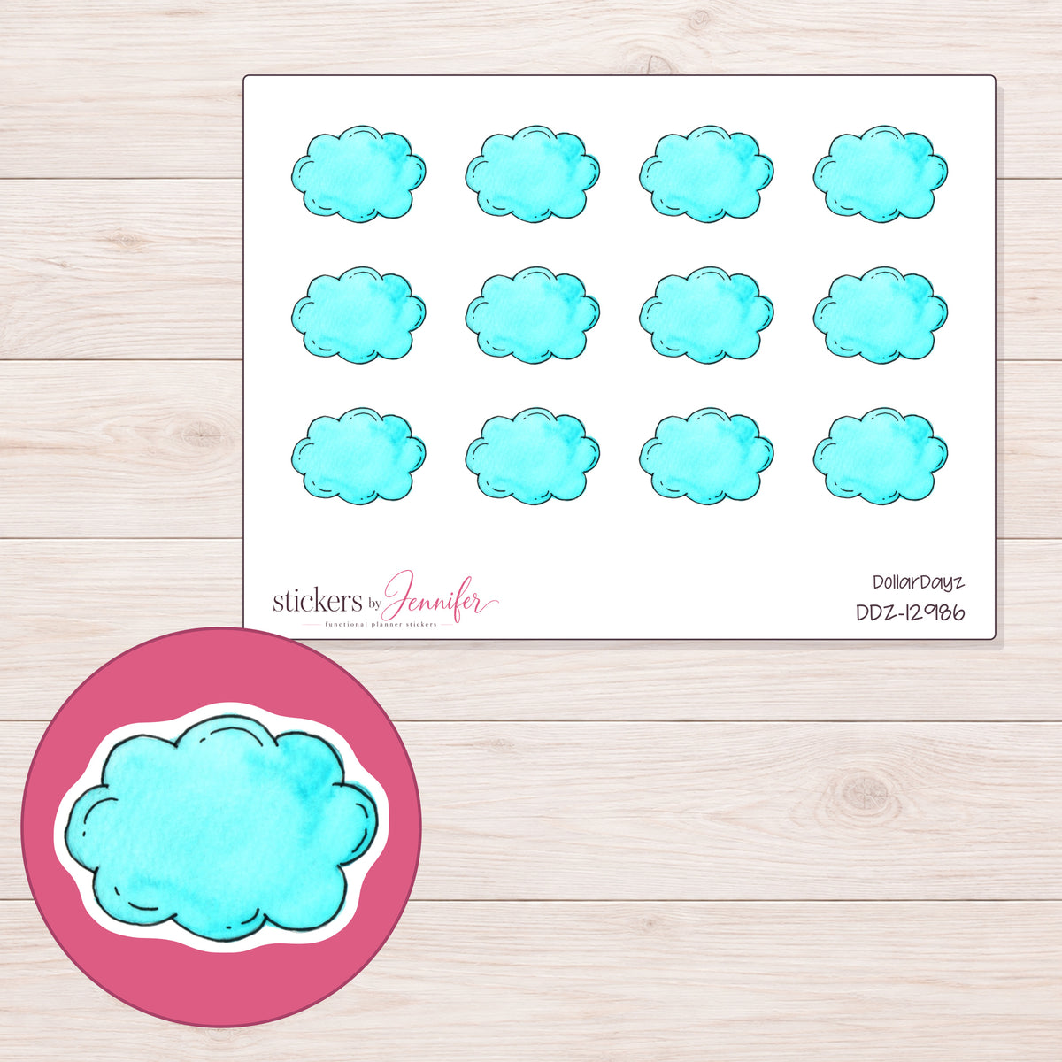 DDZ-12986 planner sticker sheet with enlarged sticker detail