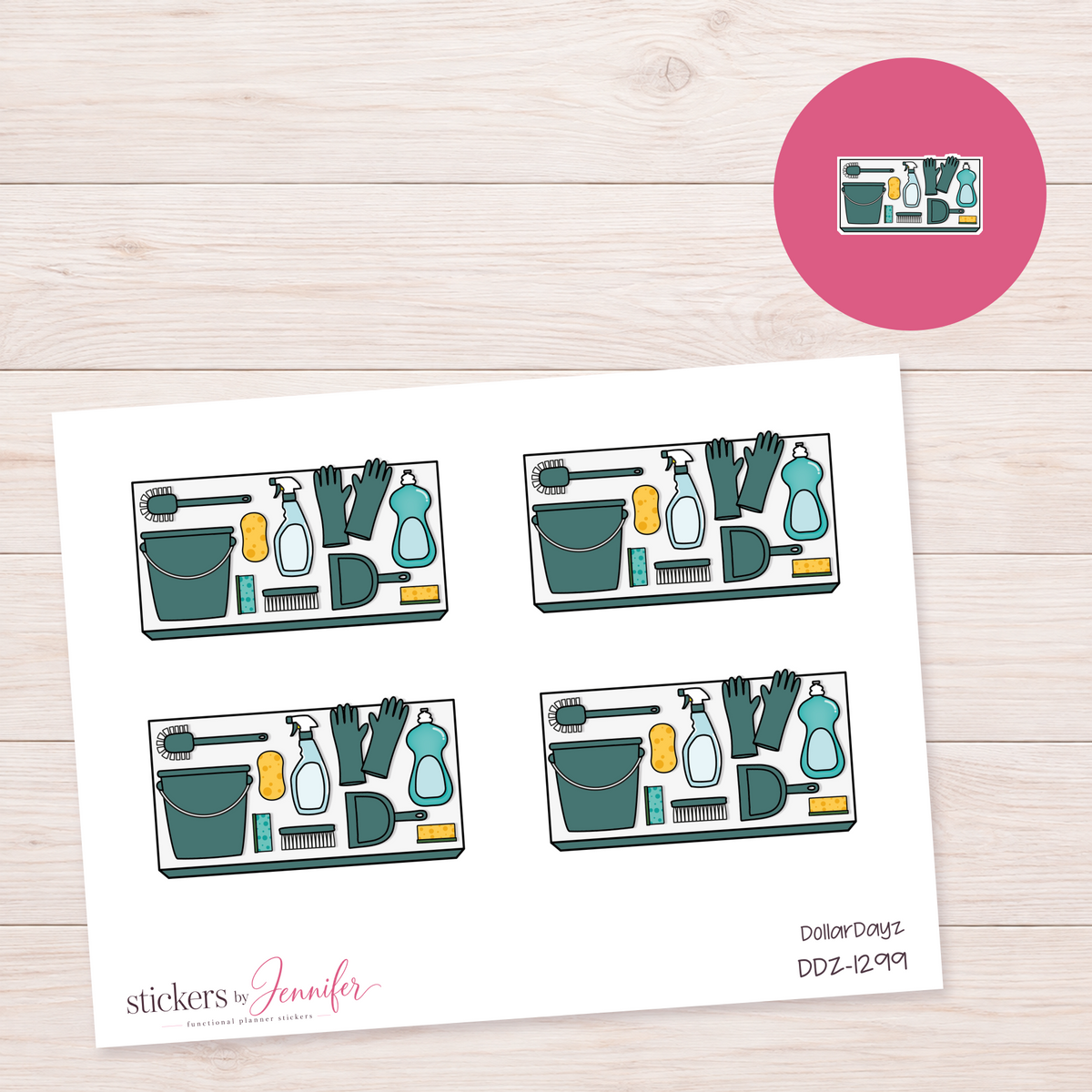 Forest Green Cleaning Supplies Planner Stickers | DDZ-1299