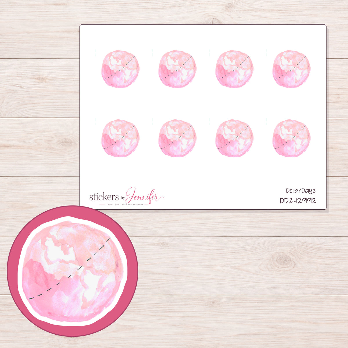 DDZ-12992 planner sticker sheet with enlarged sticker detail