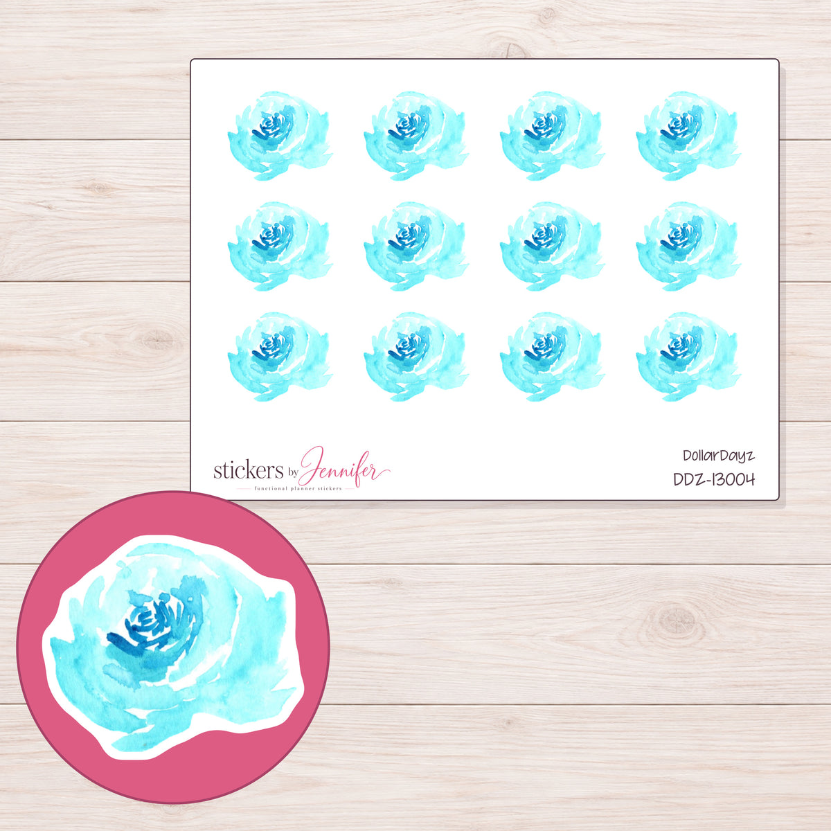 DDZ-13004 planner sticker sheet with enlarged sticker detail