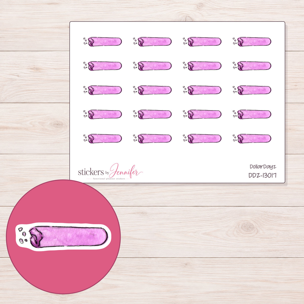 DDZ-13017 planner sticker sheet with enlarged sticker detail