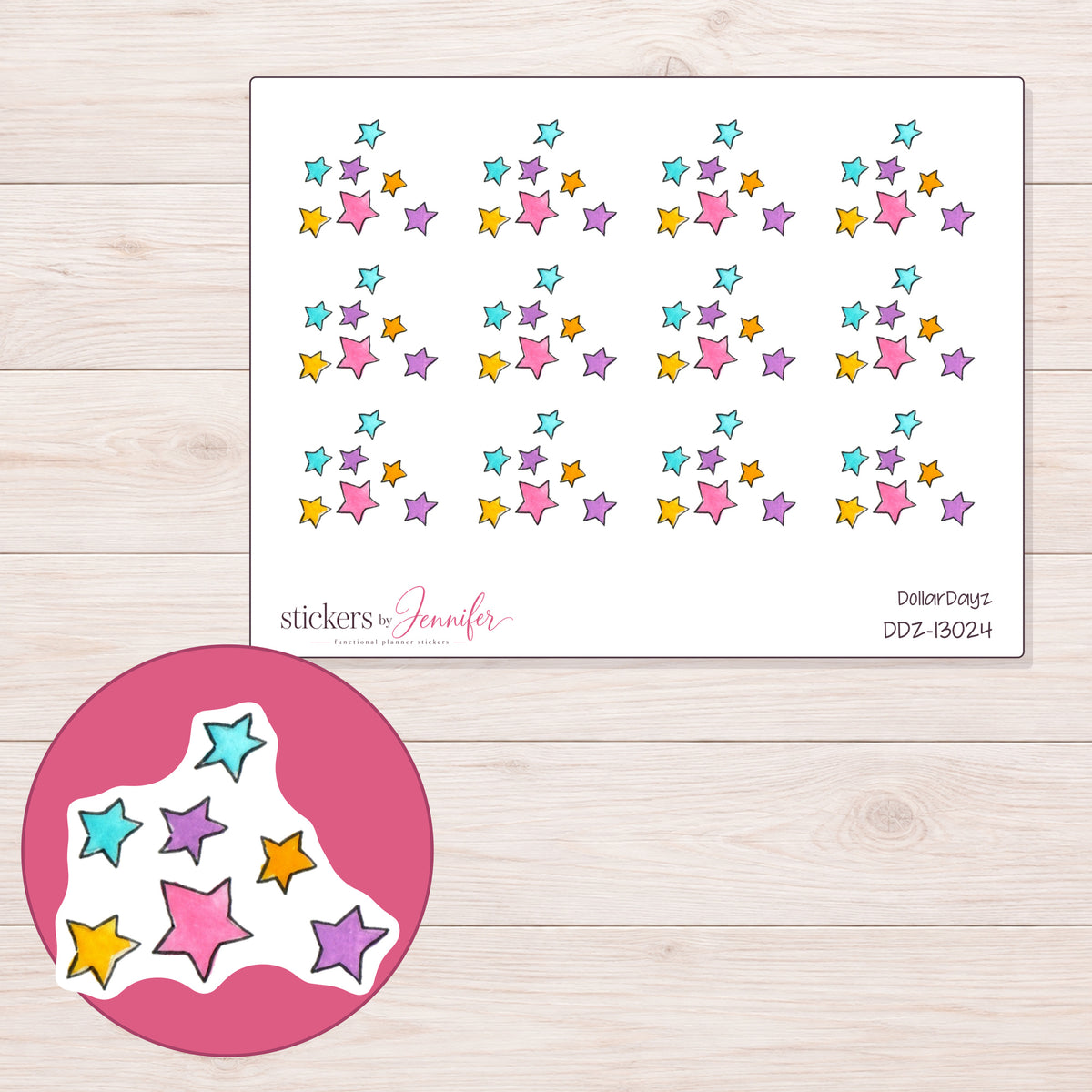 DDZ-13024 planner sticker sheet with enlarged sticker detail