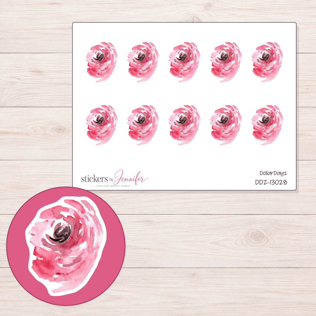DDZ-13028 planner sticker sheet with enlarged sticker detail