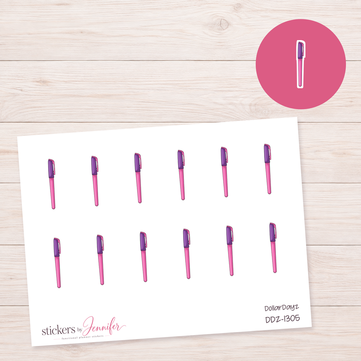 Pink Fine-Liner Pen Planner Stickers | DDZ-1305