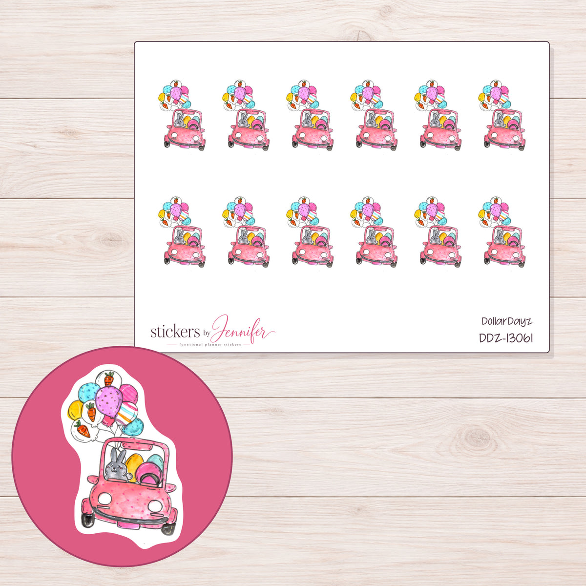 DDZ-13061 planner sticker sheet with enlarged sticker detail