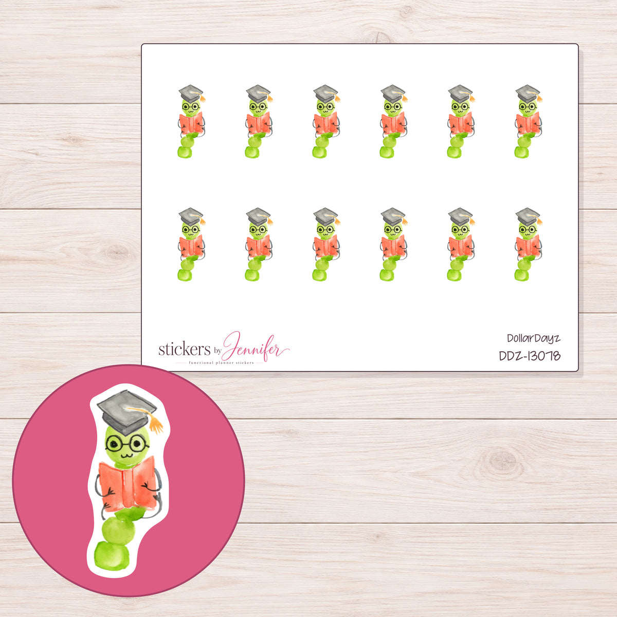 DDZ-13078 planner sticker sheet with enlarged sticker detail