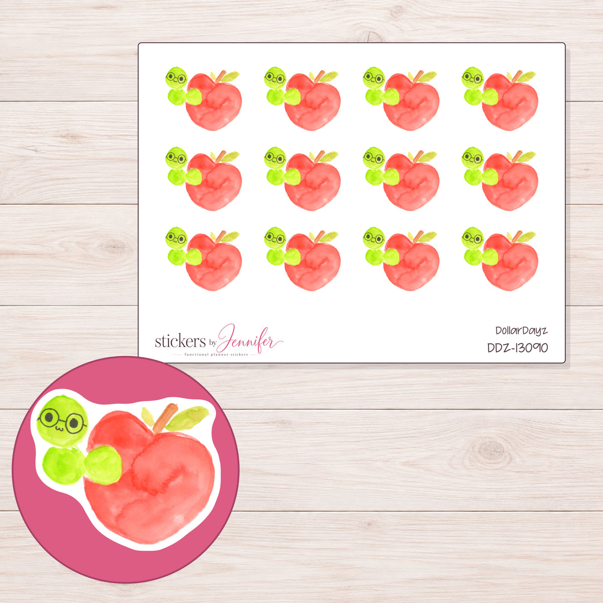 DDZ-13090 planner sticker sheet with enlarged sticker detail