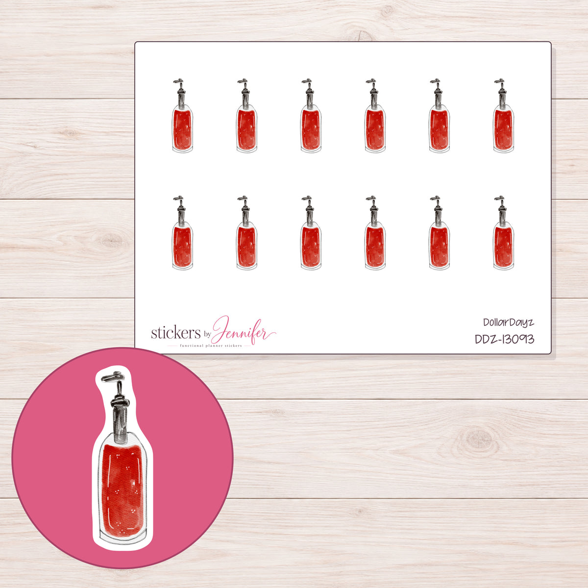 DDZ-13093 planner sticker sheet with enlarged sticker detail