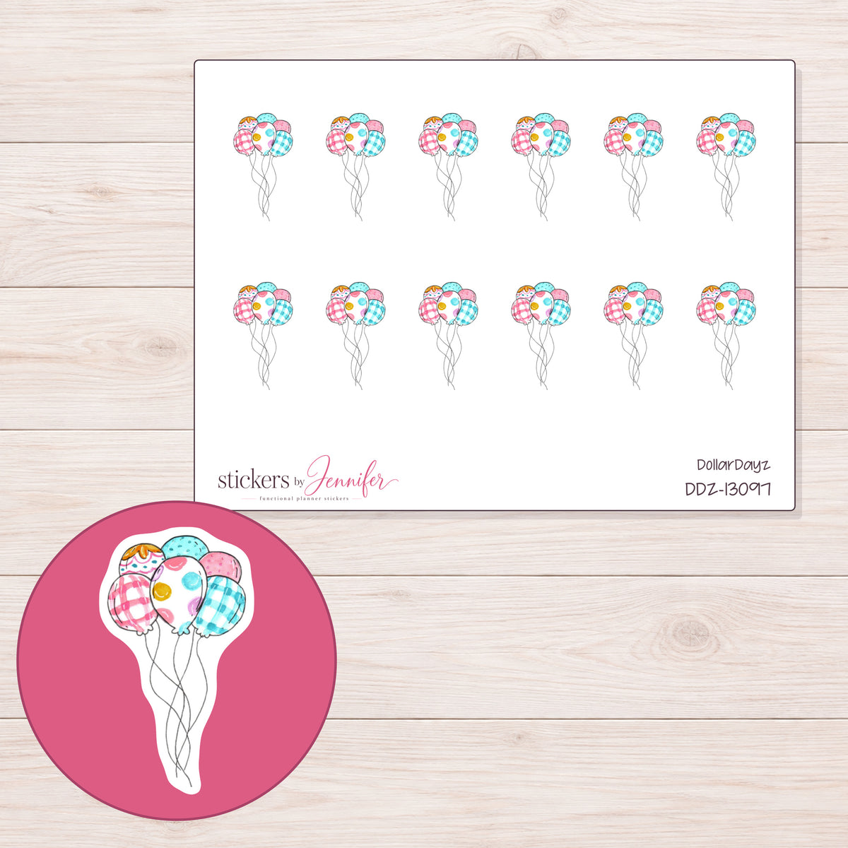 DDZ-13097 planner sticker sheet with enlarged sticker detail