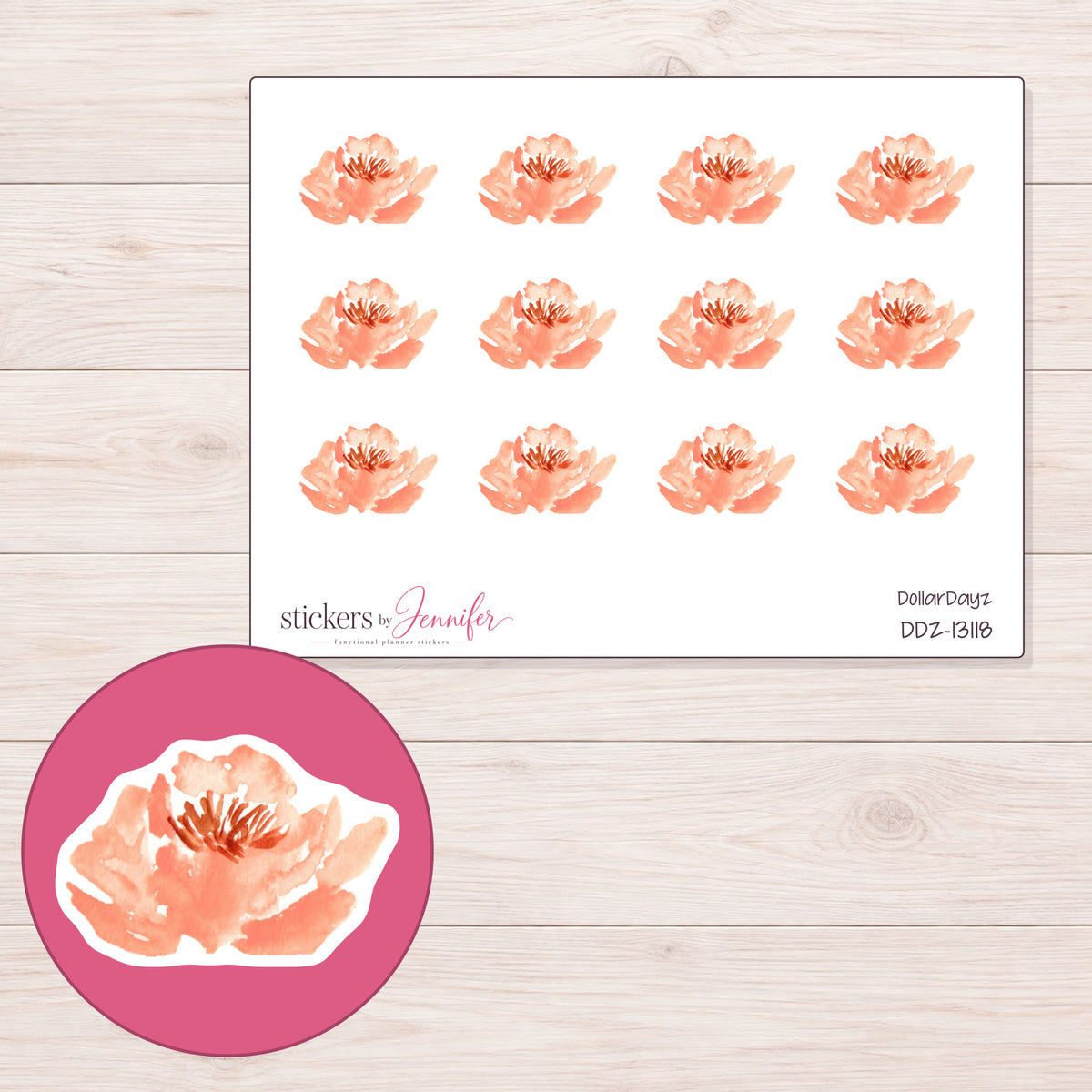 DDZ-13118 planner sticker sheet with enlarged sticker detail