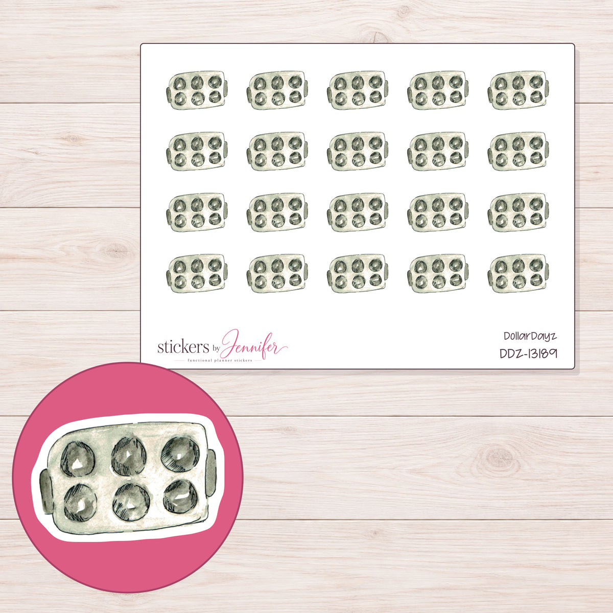 DDZ-13189 planner sticker sheet with enlarged sticker detail