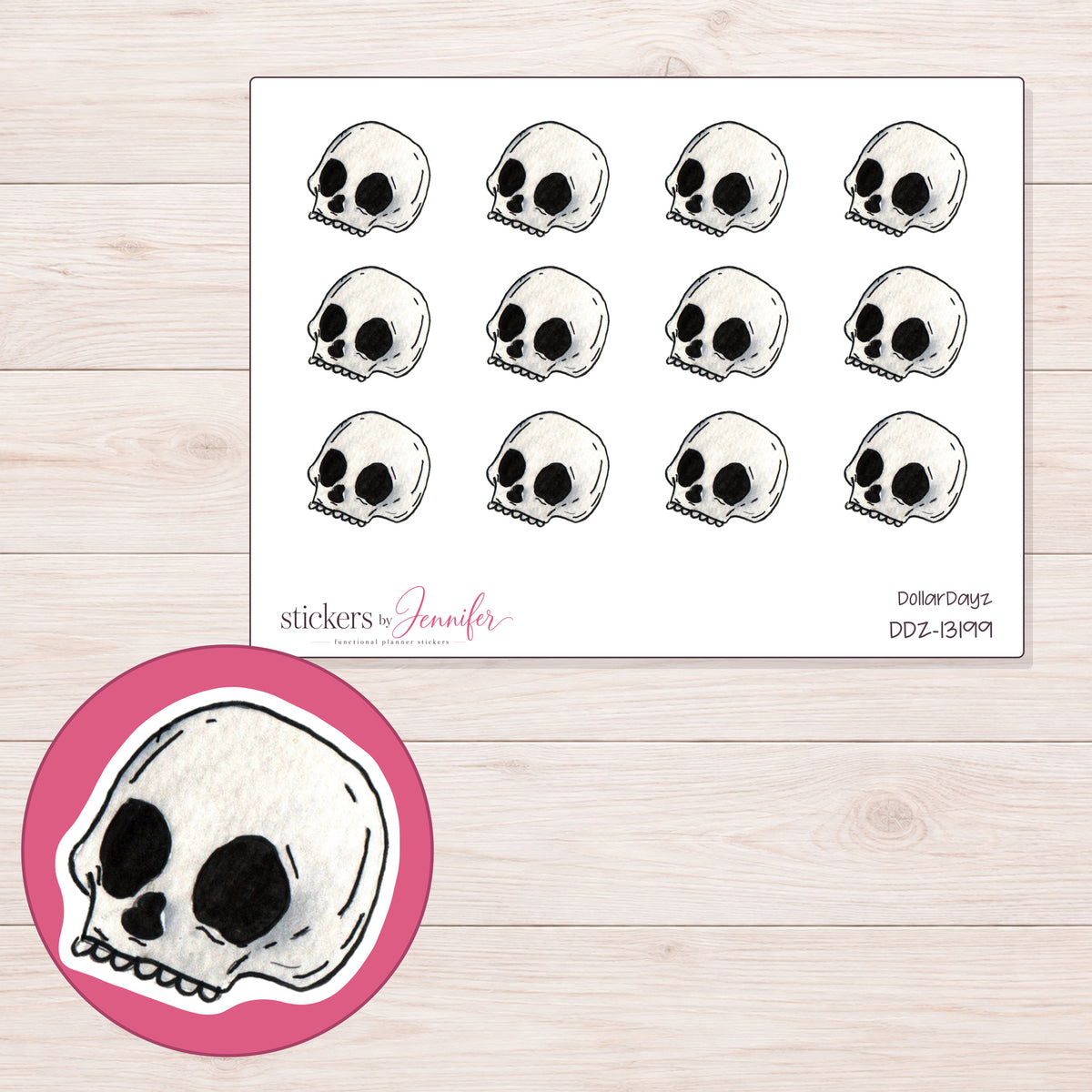 DDZ-13199 planner sticker sheet with enlarged sticker detail