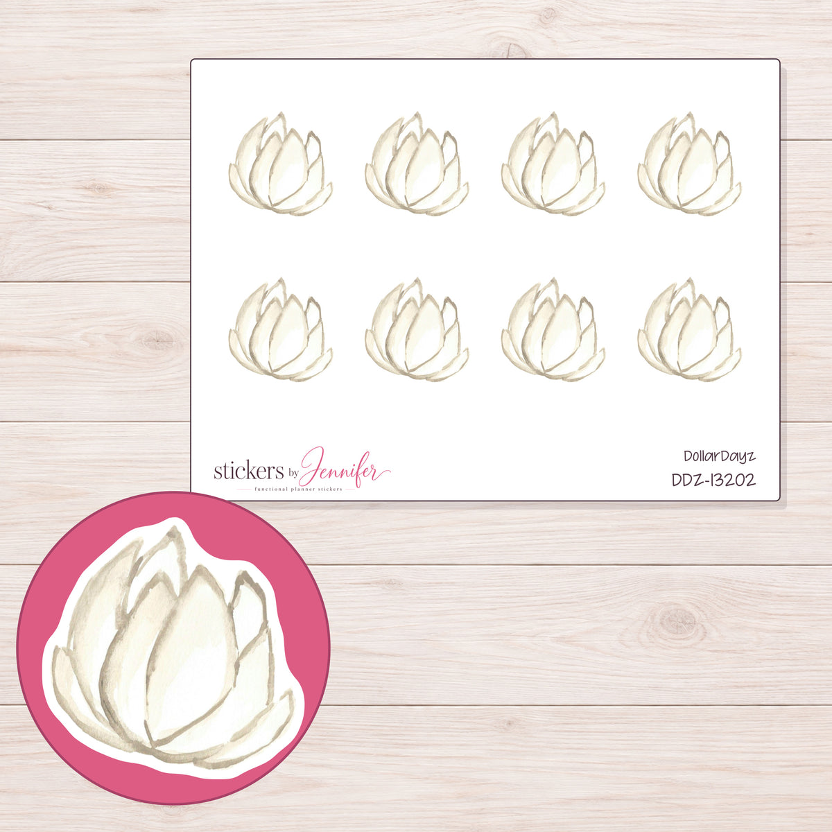 DDZ-13202 planner sticker sheet with enlarged sticker detail