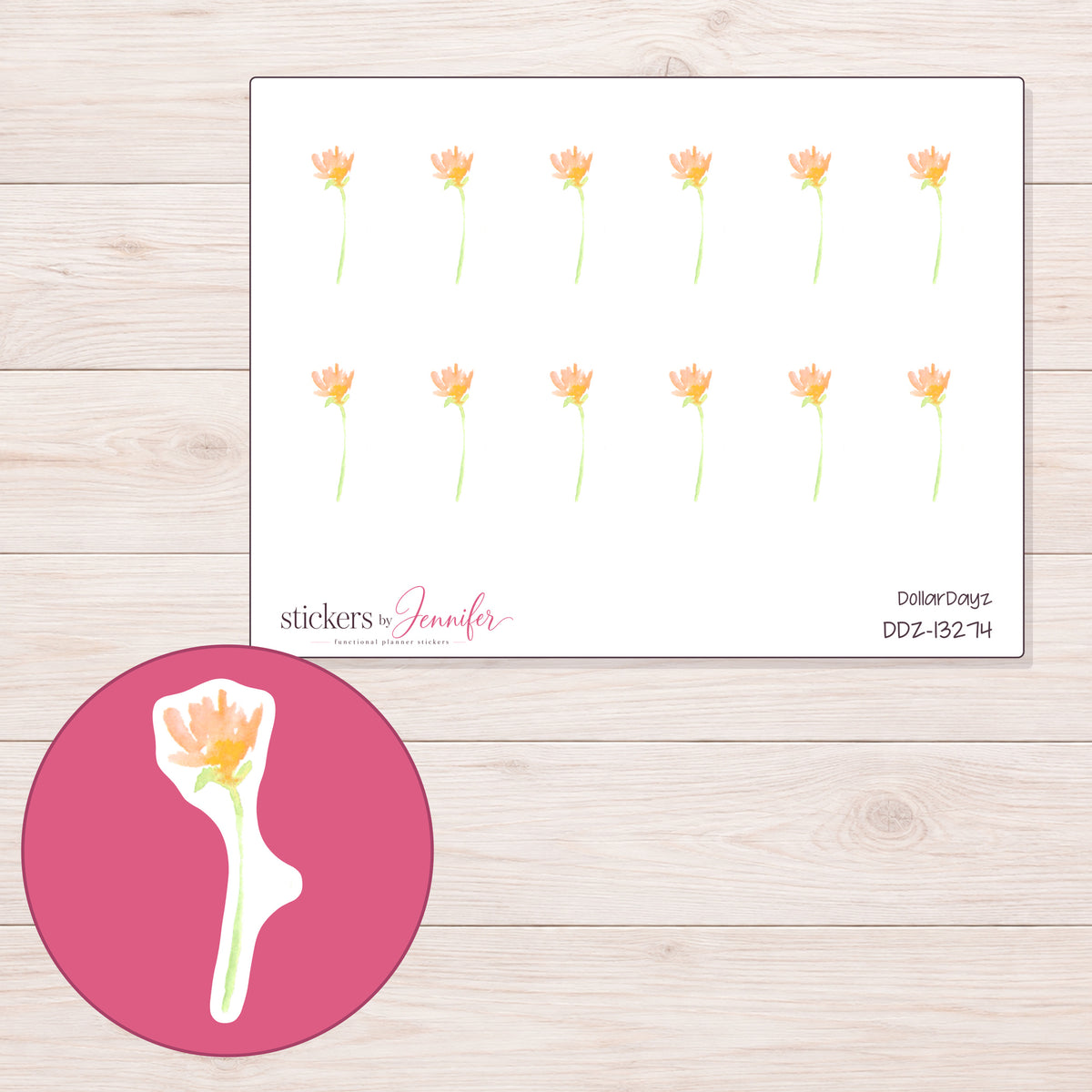 DDZ-13274 planner sticker sheet with enlarged sticker detail