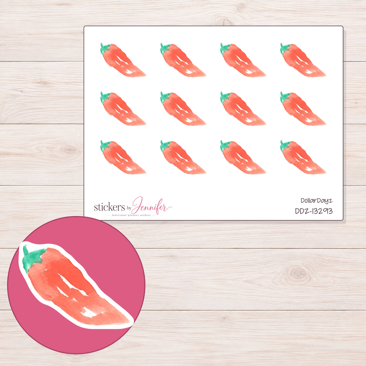 DDZ-13293 planner sticker sheet with enlarged sticker detail