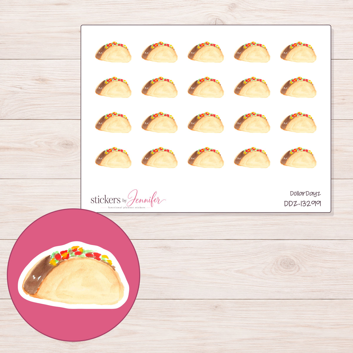 DDZ-13299 planner sticker sheet with enlarged sticker detail