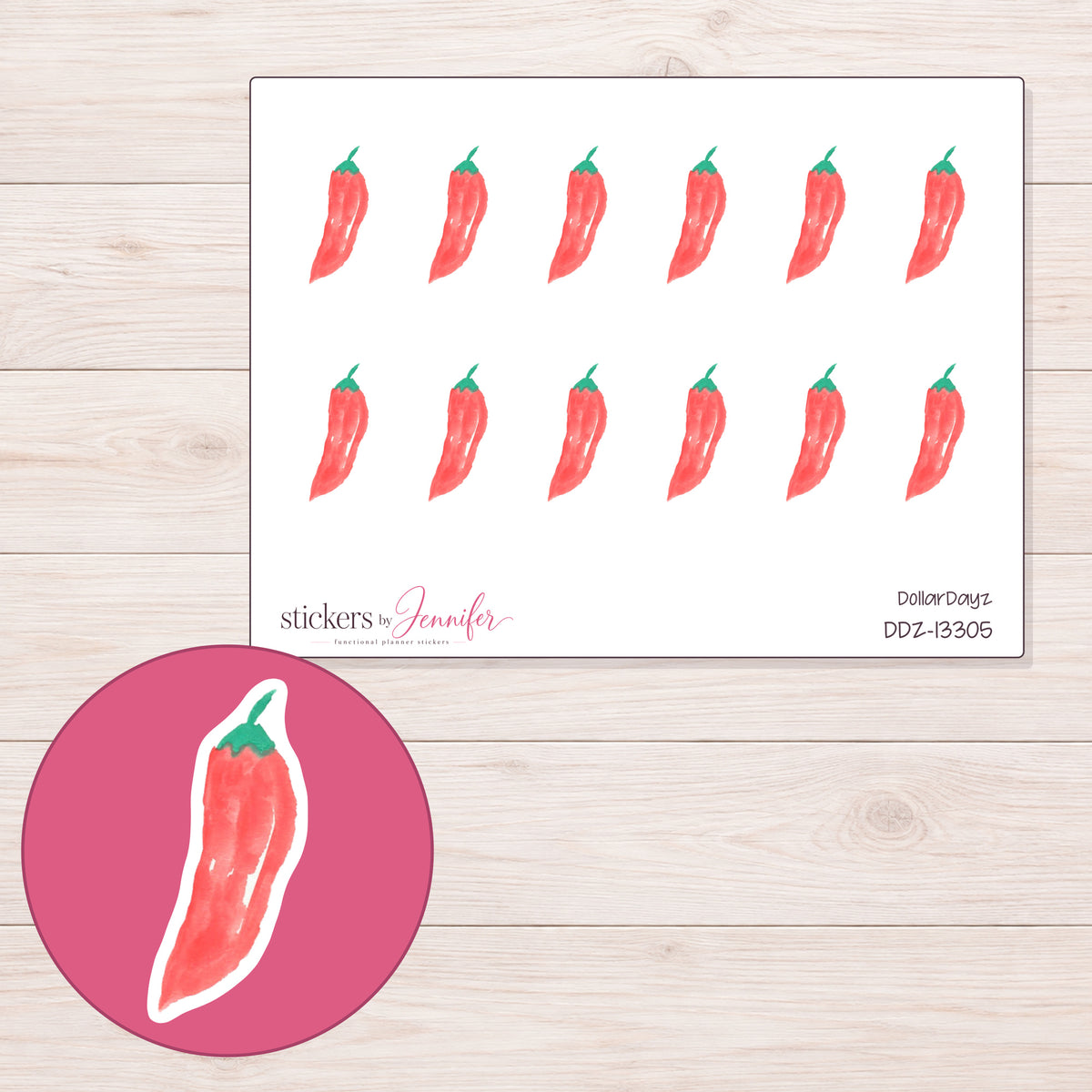 DDZ-13305 planner sticker sheet with enlarged sticker detail
