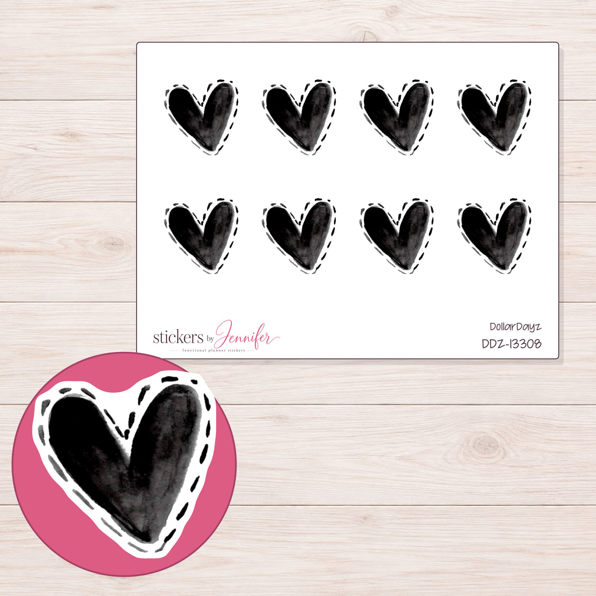 DDZ-13308 planner sticker sheet with enlarged sticker detail