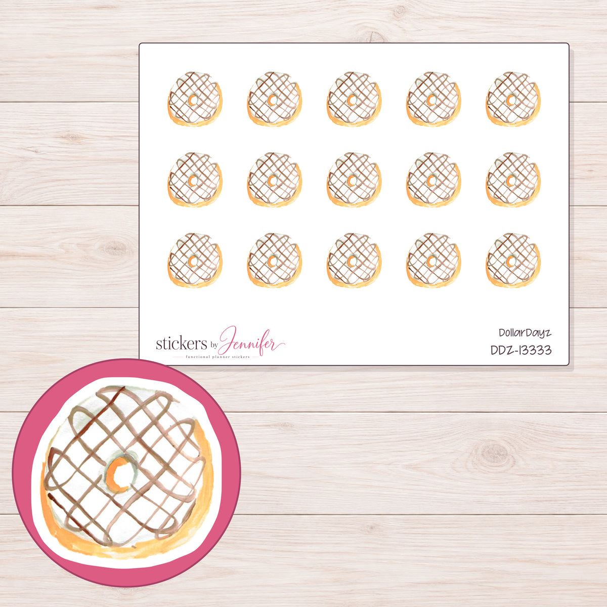 DDZ-13333 planner sticker sheet with enlarged sticker detail