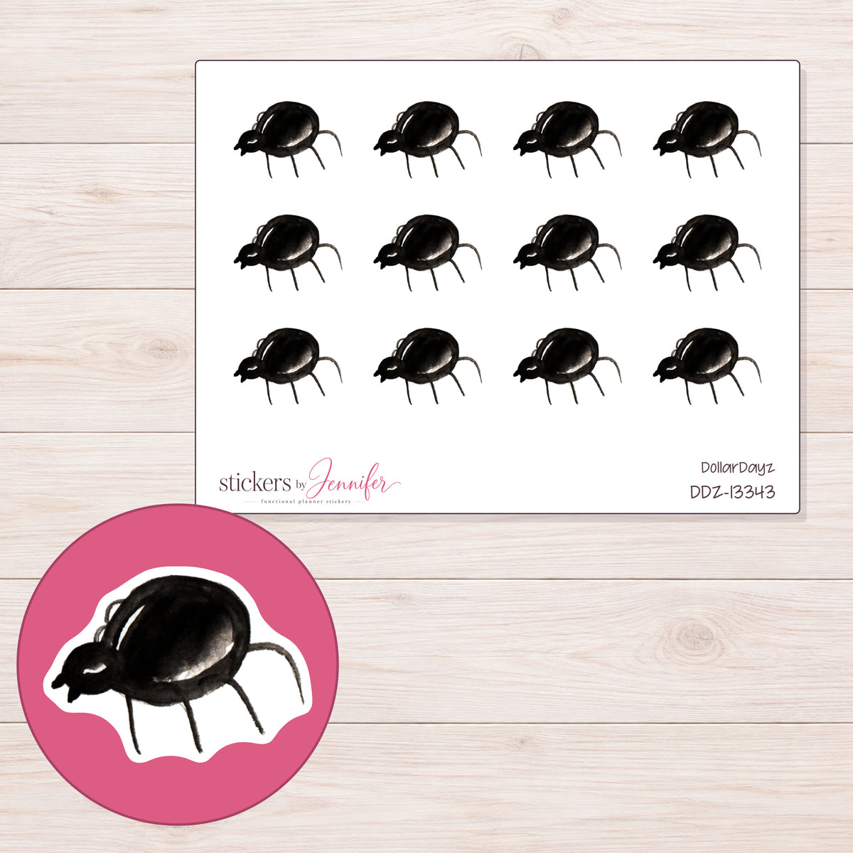 DDZ-13343 planner sticker sheet with enlarged sticker detail