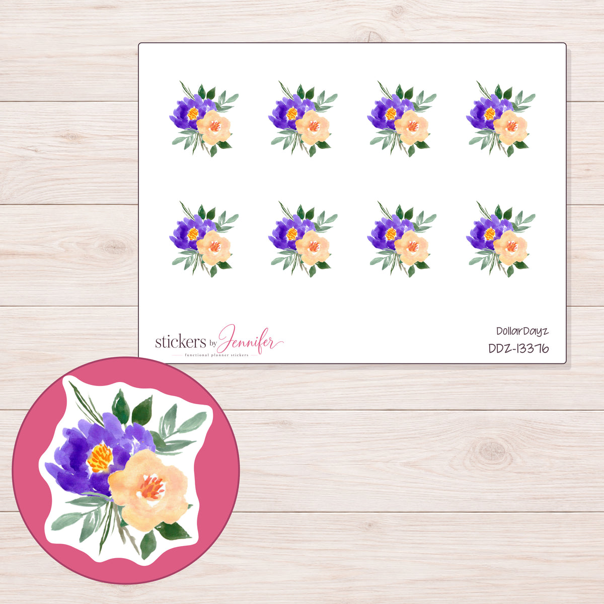 DDZ-13376 planner sticker sheet with enlarged sticker detail