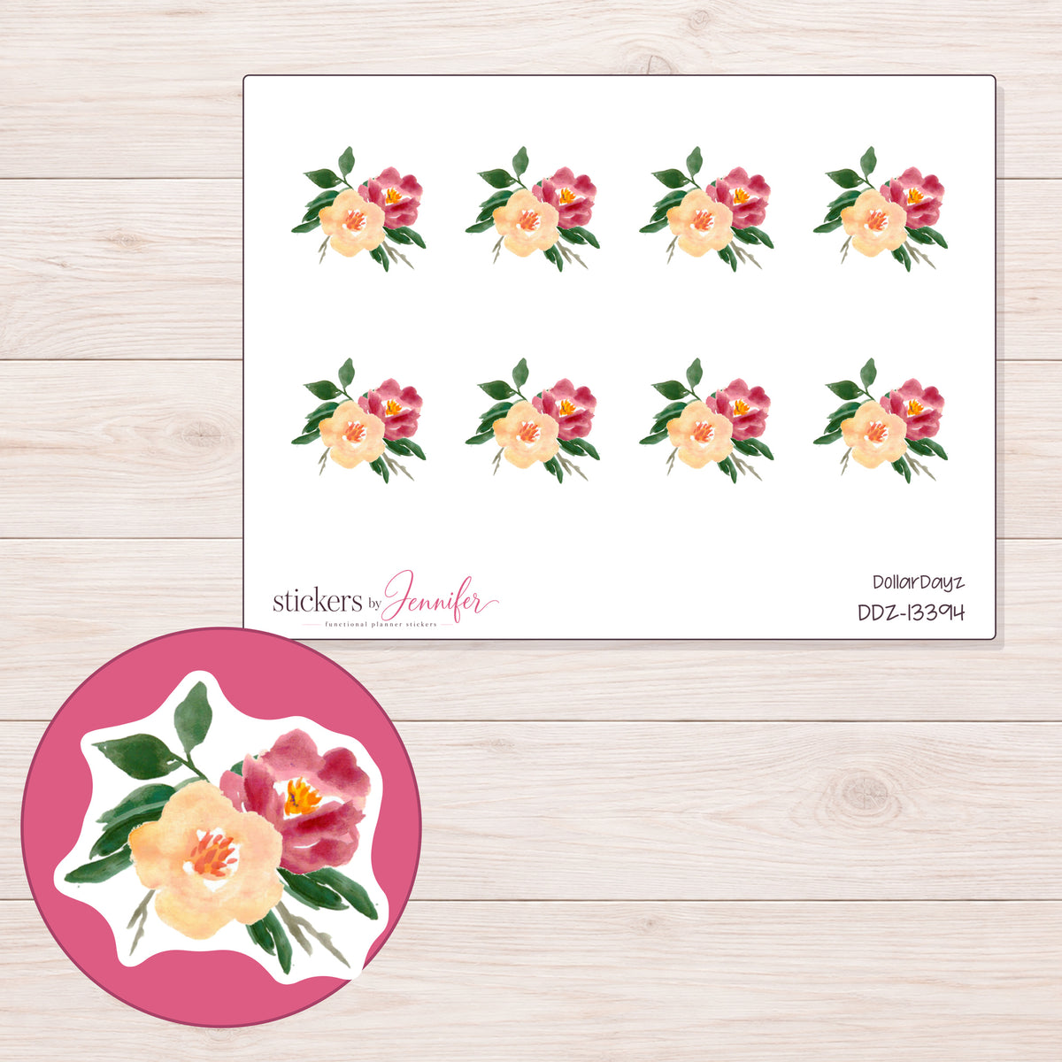 DDZ-13394 planner sticker sheet with enlarged sticker detail