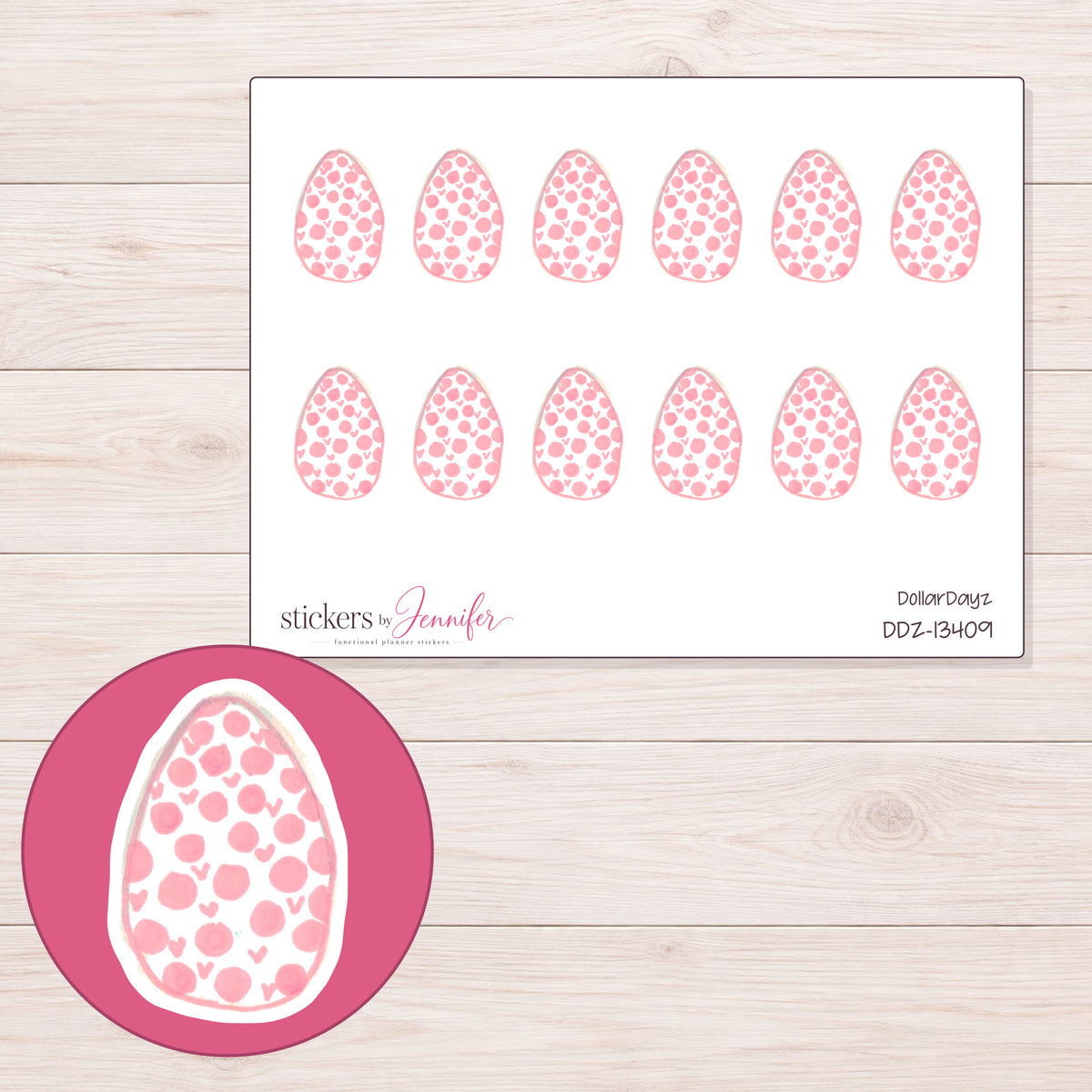 DDZ-13409 planner sticker sheet with enlarged sticker detail