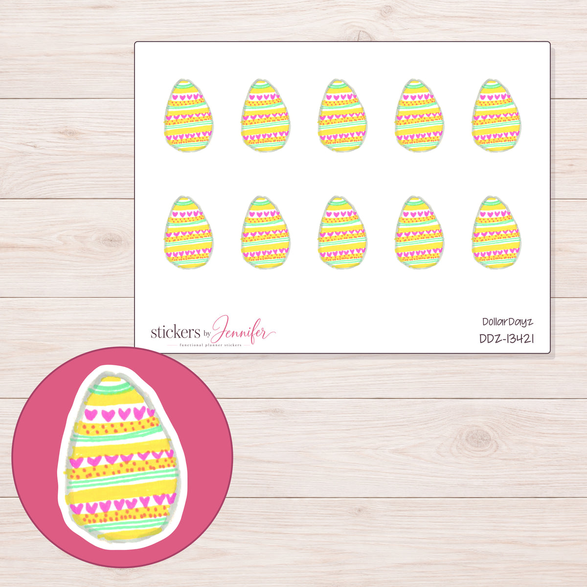 DDZ-13421 planner sticker sheet with enlarged sticker detail