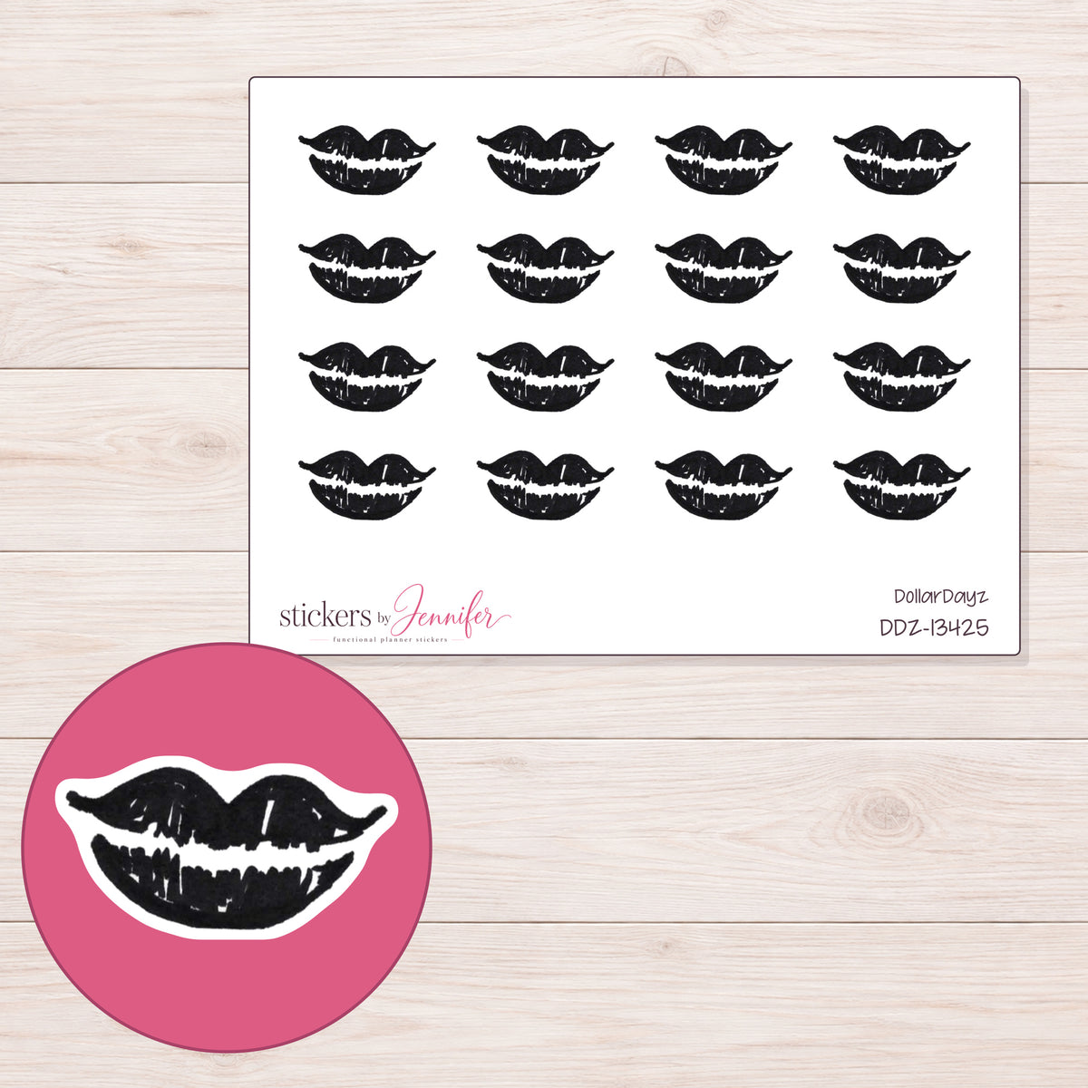 DDZ-13425 planner sticker sheet with enlarged sticker detail