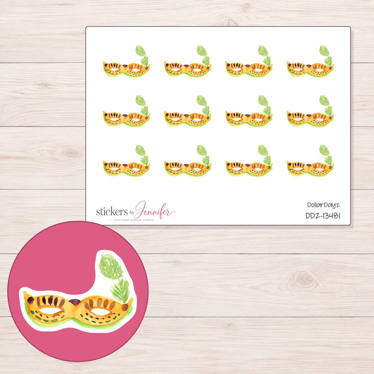 DDZ-13481 planner sticker sheet with enlarged sticker detail