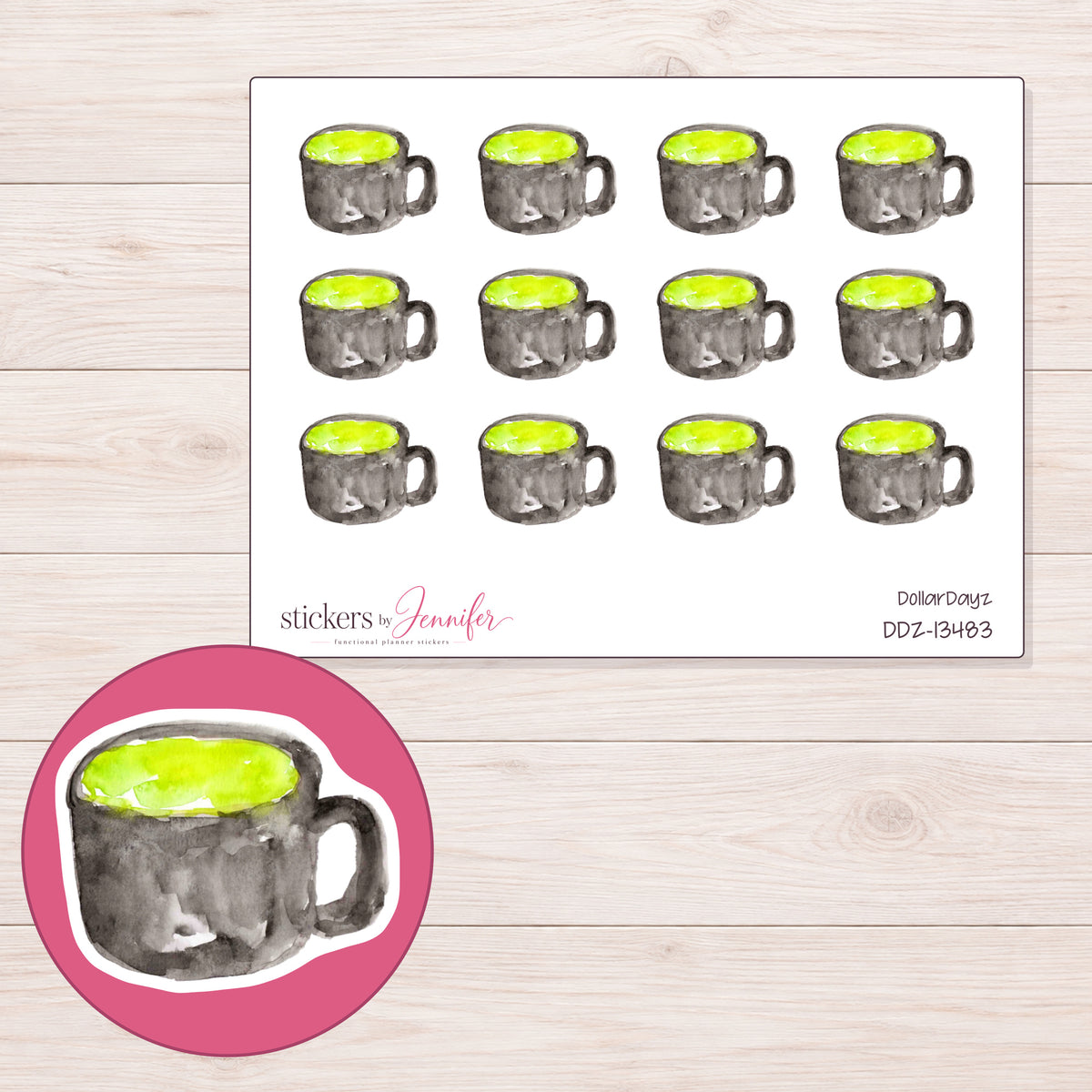 DDZ-13483 planner sticker sheet with enlarged sticker detail