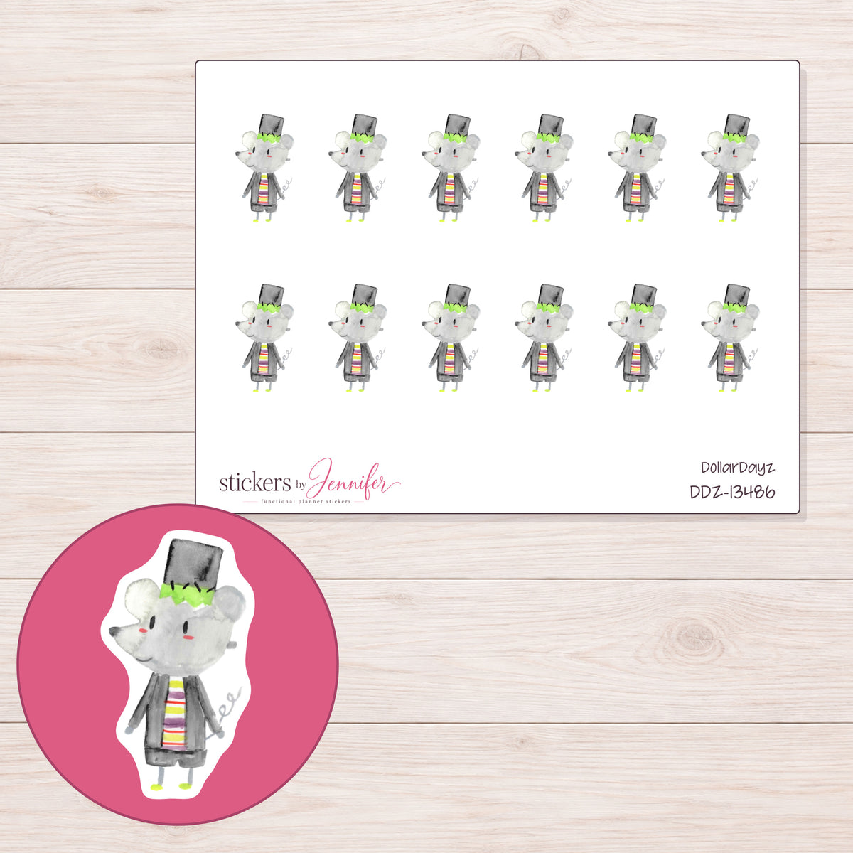 DDZ-13486 planner sticker sheet with enlarged sticker detail
